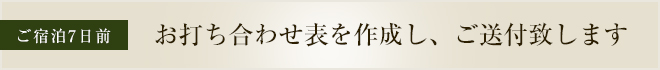 ご宿泊7日前 お打ち合わせ表を作成し、ご送付致します