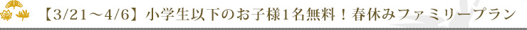 【3/21～4/6】小学生以下のお子様1名無料！春休みファミリープラン